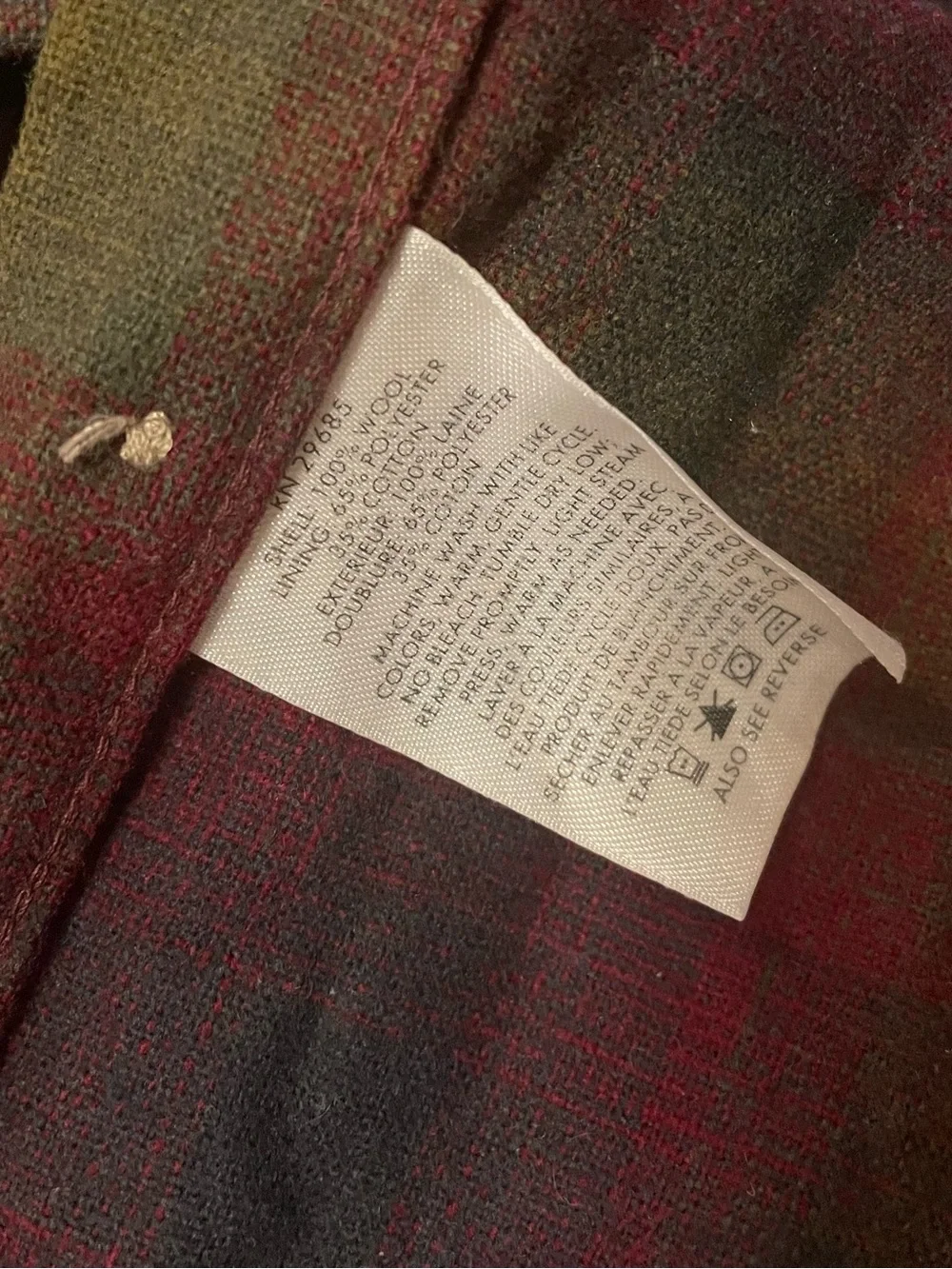 Pendleton Mens Plaid Button-Up Shirt in Olive Green & Burgundy Wool XL